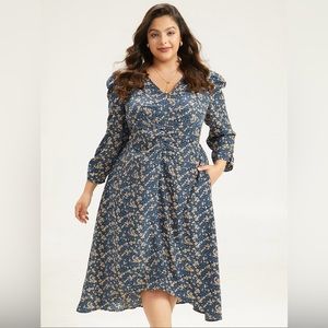 Ditsy floral ruched puff sleeve dress